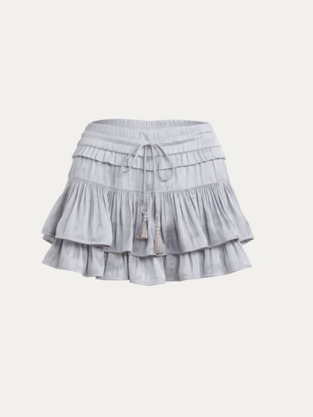 Light Gray Tiered Ruffle Mini Skirt with Tassel Tie